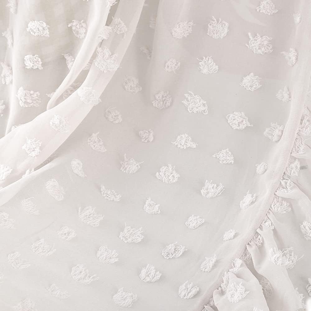 Wonder Space Elegant Kids Bed Canopy - Lace Chiffon Netting with Pom Pom, Princess Girls Fairy Dream Tent, Nursery Room Baby Crib Hanging Curtain Mosquito Net Children Reading Nook Decoration (White)