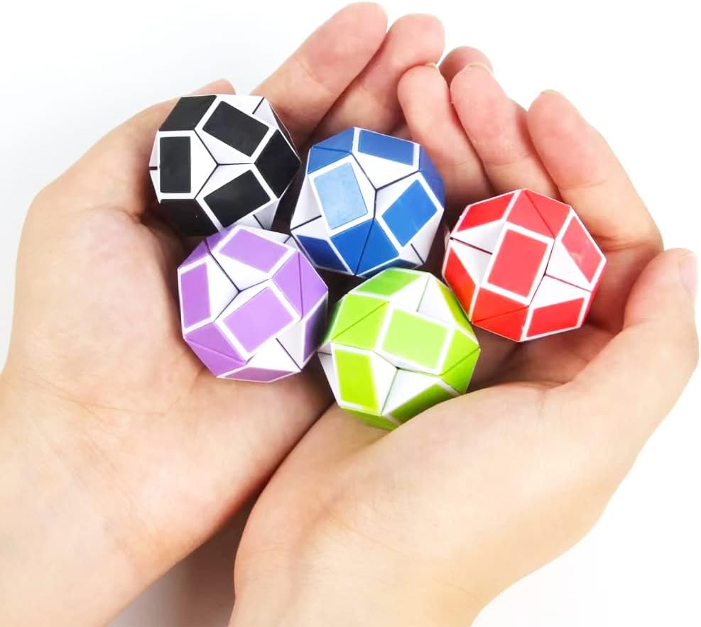 24 Pack 24 Blocks Fidget Snake Cube, Mini Snake Ruler Twist Puzzle Toys for Kids Party Bag Fillers, Party Favors Supplies, Fidget Sensory Toys, Random Color