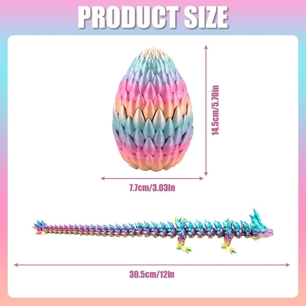 3D Printed Dragon Egg, Mystery Crystal Dragon Egg Fidget Toys Surprise, Easter Eggs Articulated Crystal Dragon Eggs with Dragon Inside (A-Rainbow)
