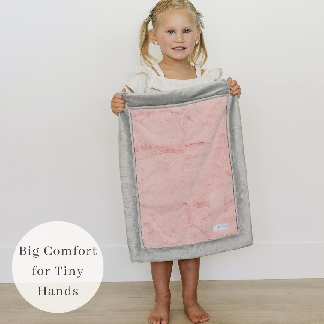 SARANONI Security Blankets for Babies Super Soft Boutique Quality Lush Luxury (Mini 15" x 20", Light Pink/Gray)