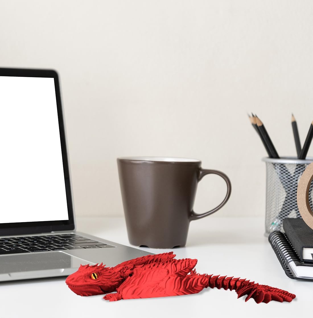3D Printed Dragon with Wings 3D Printed Animals Articulated Dragon Fidget Dragon 3D Printed Toys Dragon Toy Desk Pets Home Office Decor (Red)