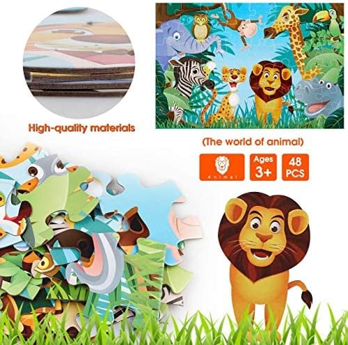 Jumbo Floor Puzzle for Kids Animal Jigsaw Large Puzzles 48 Piece Ages 3-6 for Toddler Children Learning Preschool Educational Development Toys 4-8 Years Old Birthday Gift for Boys and Girls