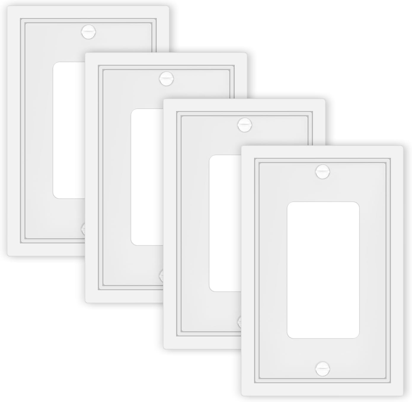4 Pack Single Decorator Switch Cover Plate White Classic Decorative Decorator Switch Plates Cover 1 Gang Rocker Wall Plate Cover for Duplex Toggle