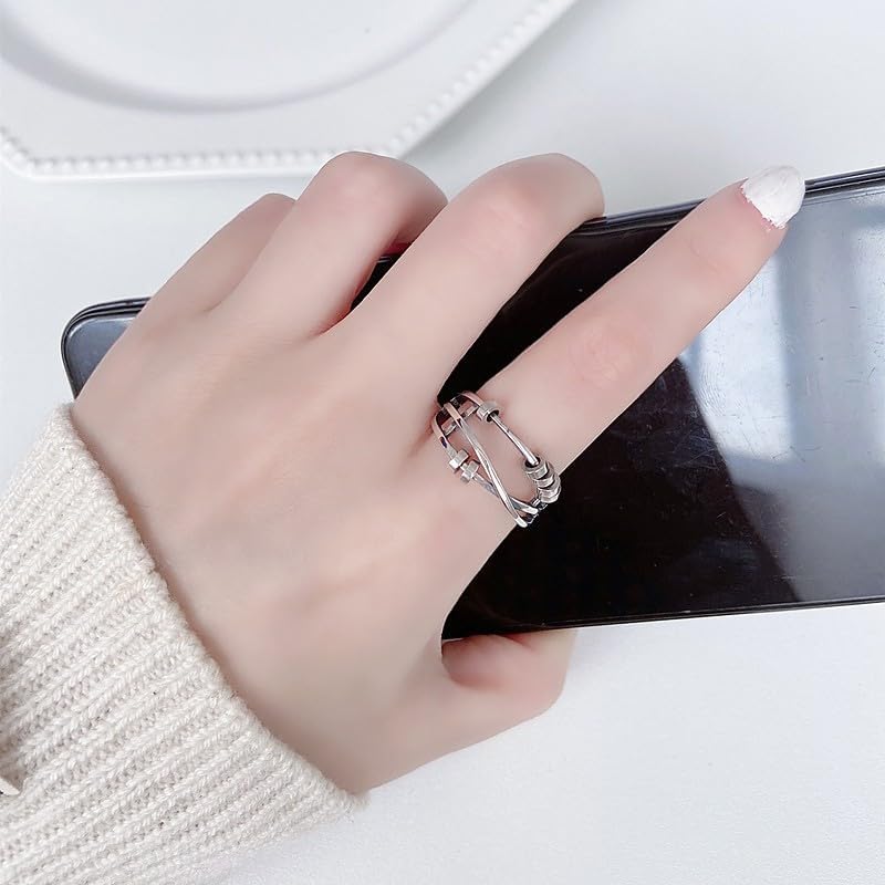 INFUSEU Funny Spinner Fidget Rings for Women Girls Anti Anxiety Stress Worry, Adjustable Size