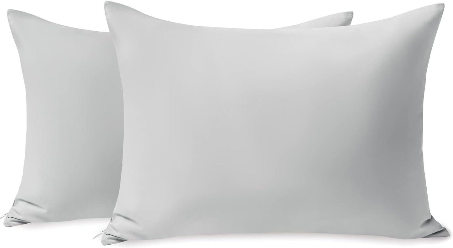 TILLYOU Toddler Pillowcase 2 Pack with Zipper,Silky Soft Microfiber 13" x 18" Kids Travel Pillow Cases,Gray