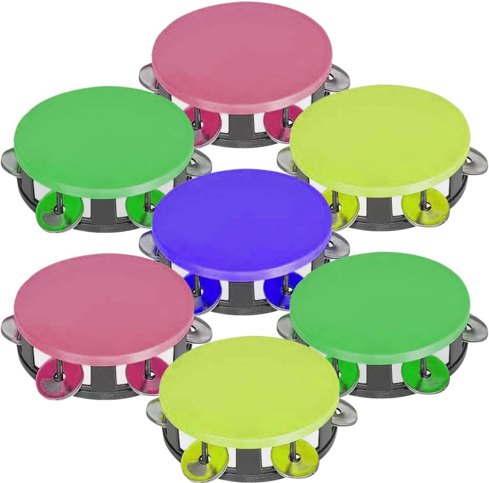 ArtCreativity Neon Tambourines for Kids, Set of 12, Percussion Musical Instruments for Boys and Girls, Durable Plastic and Metal Noise Makers, Birthday Party Favors and Goodie Bag Fillers, 4 Colors