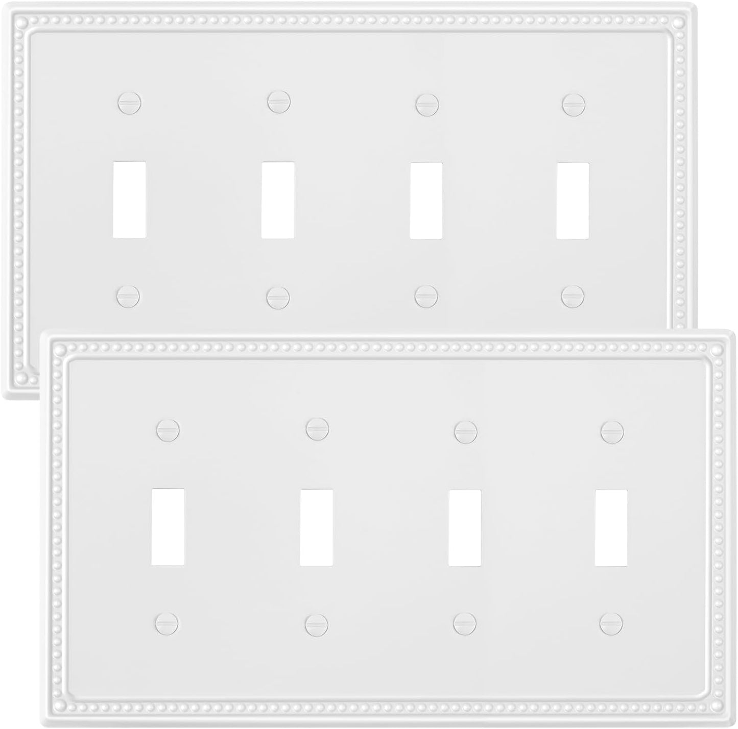 2-Pack Quad Toggle Light Switch Cover Plate, 4 Gang Metal Switch Plate Covers, Pure White Pearls Decorative Wall Plate, Corrosion Resistant