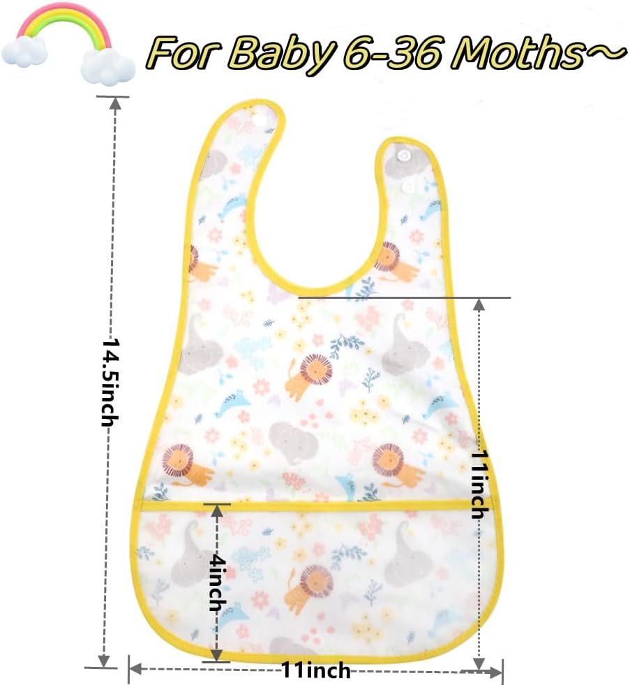 Baby bibs Waterproof Toddler bib - Feeding bib with Pocket for Infant Boy Girl Washable 6-36M