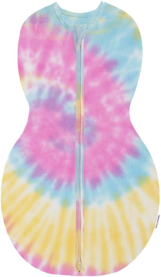 Happiest Baby Sleepea 5-Second Swaddle - 100% Organic Cotton Baby Swaddle Blanket - Doctor Designed Promotes Healthy Hip Development (Tie Dye Rainbow, Small)