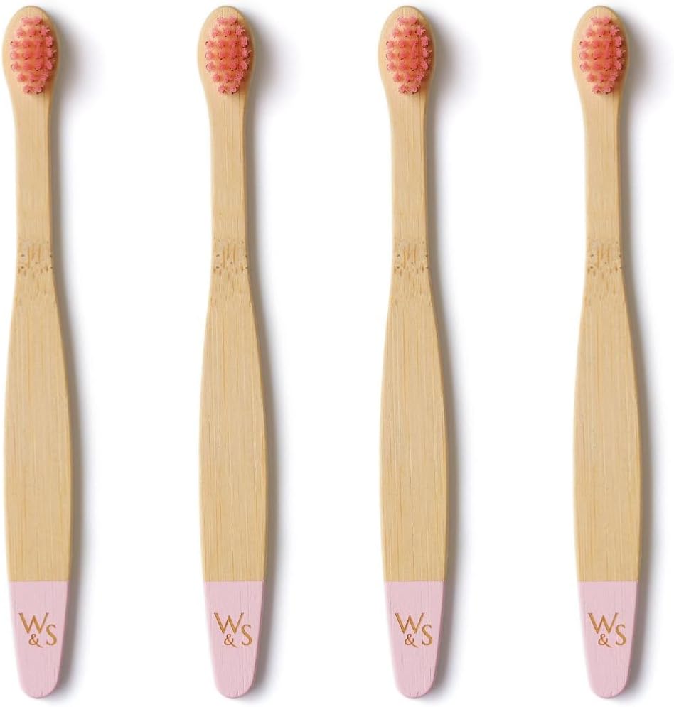 Wild & Stone Organic Baby Bamboo Toothbrushes | 4 Pack | Soft Bristles | 100% Compostable Handle | BPA Free | Vegan Baby Toothbrushes (Baby Pink)