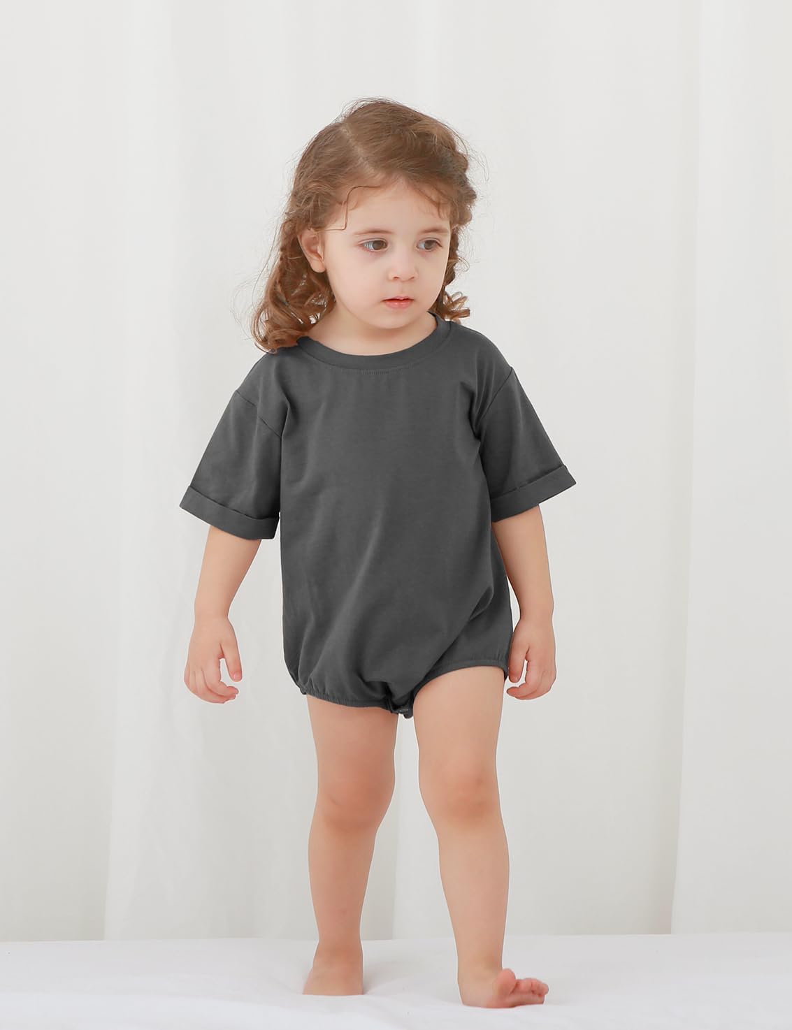 Jimonda Baby Bubble Romper Boy Girl Solid Color T-Shirt Outfits Short Sleeve Bodysuit Organic Cotton 2Pcs