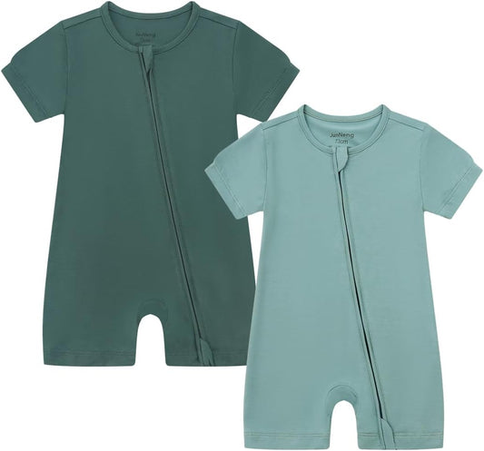 JunNeng Baby 2 Pack Rayon of Bamboo Romper Sleeper 2 Way Zipper Short Sleeve Jumpsuit Zipper Footless One-piece