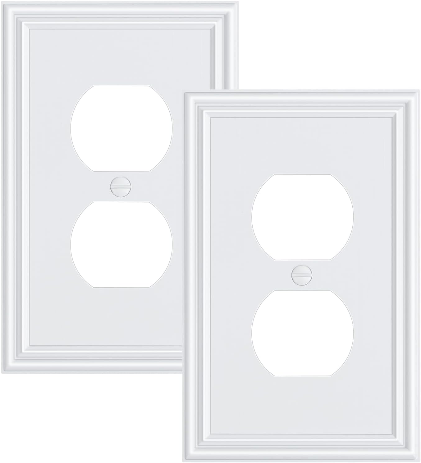 2-Pack Single Duplex Outlet Cover Plate, Decorative White Switch Plates and Outlet Covers, Metal Wall Plates for Electrical Outlets, 1 Gang Receptacle Cover, Corrosion Resistant