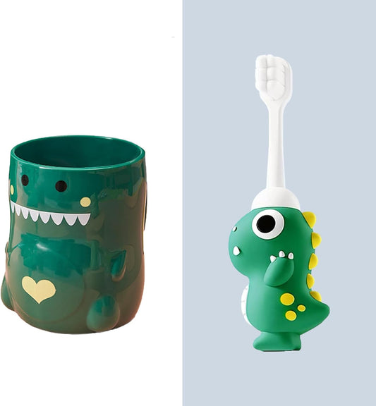 Kids Toothbrush Set - with Soft Bristles Toothbrush and Rinse Cup for Kids Toddler - Fun Brushing for Children - Toddler Toothbrush Soft Toothbrush Kit (Dinosaur)