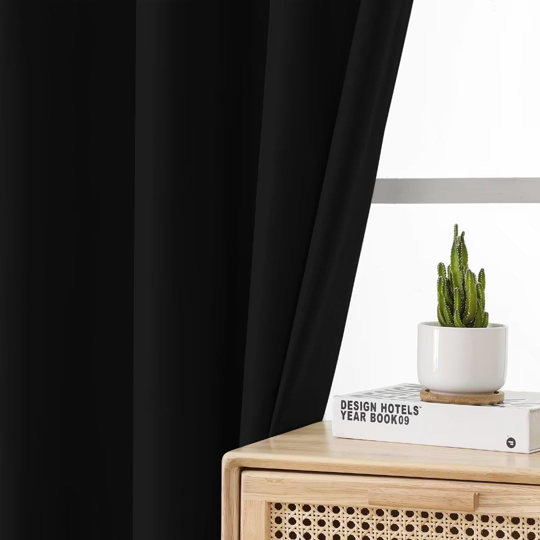 Joydeco Blackout Curtains 108 Inches Long, Black Extra Long Black Out Curtains for Living Room Bedroom, Grommet Total Room Darkening Drapes Grommets Solid Drapes for Bedroom Windows