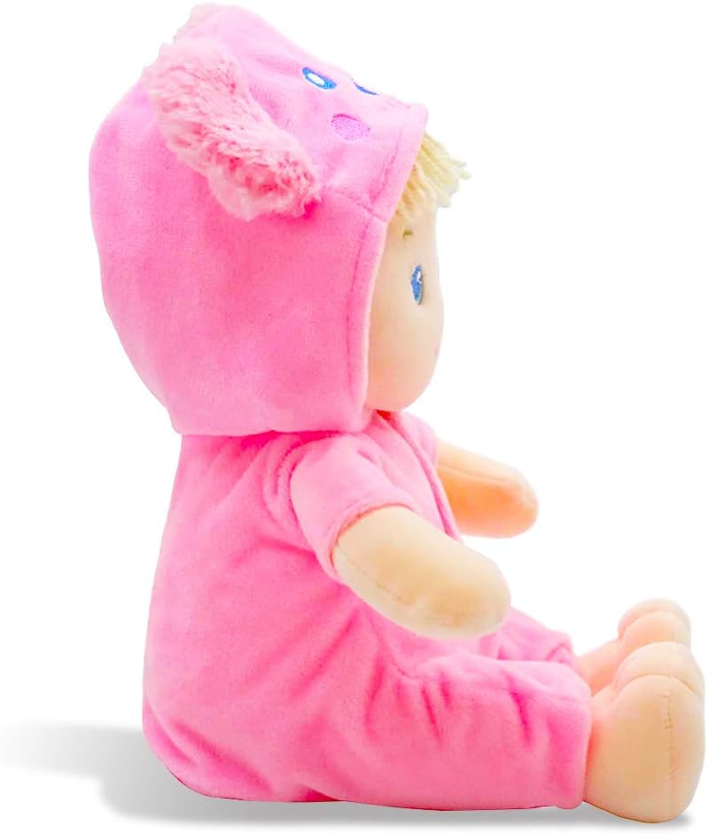 June Garden 12" Sweet Dolly Frida - Stuffed Ultra Soft Baby Bear Doll for Birth and Up - Removable Pink Outfit