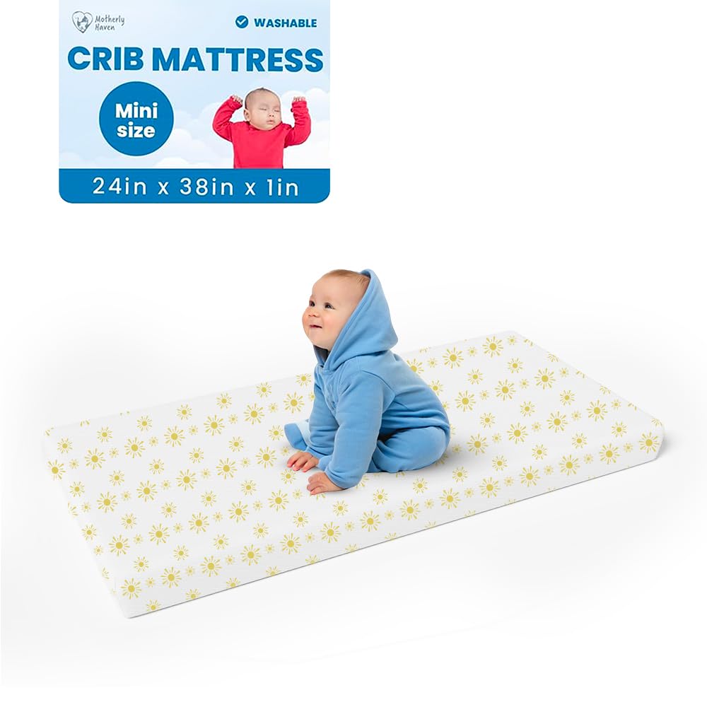 Breathable Crib Mattress, Washable High Rebound Foam for Baby Cribs, Fits Standard Toddler Beds, Mini Size (38" L x 24" W x 1" H), Sunshine Design
