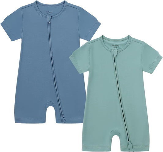 JunNeng Baby 2 Pack Rayon of Bamboo Romper Sleeper 2 Way Zipper Short Sleeve Jumpsuit Zipper Footless One-piece