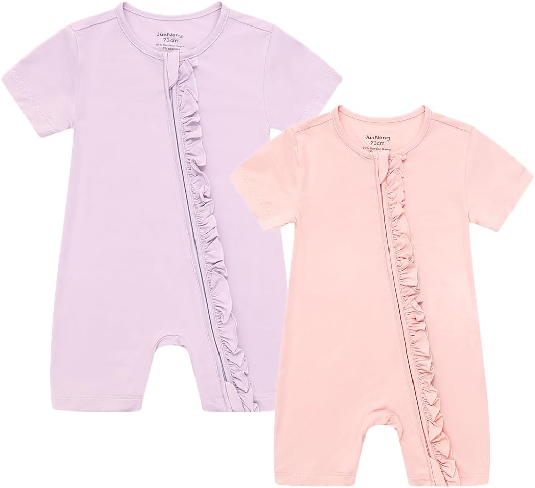 JunNeng Baby 2 Pack Rayon of Bamboo Romper Sleeper 2 Way Zipper Short Sleeve Jumpsuit Zipper Footless One-piece