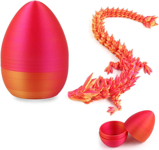3D Printed Dragon Egg, 3D Dragon Eggs with Dragon Inside, Articulated Crystal Dragon Fidget Toy for Autism/ADHD, Home Decor Executive Desk Dragon Toys for Kids Adults (Laser Red Gold)