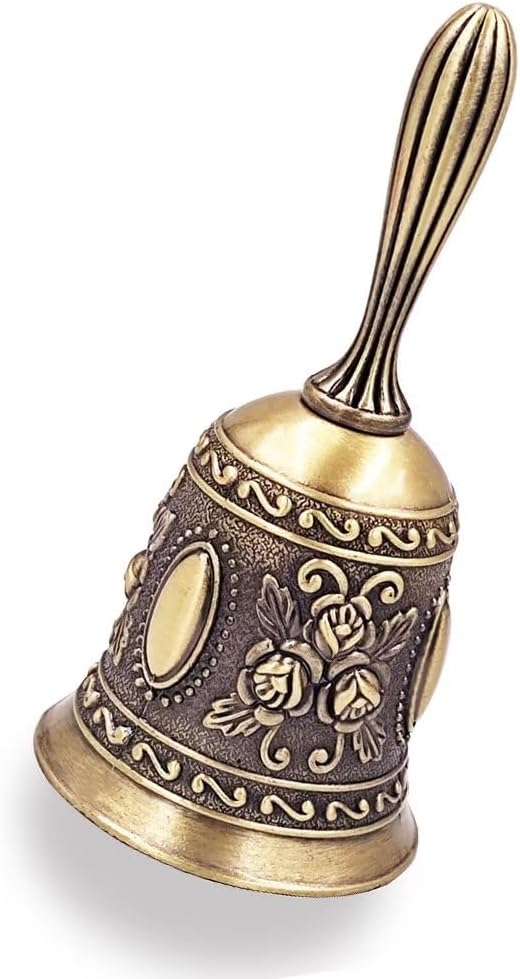 Hourwof Hand Bell,Metal Dinner Bell Decorative Wedding Bells Service Bell Call Bell Christmas Bell,Bronze