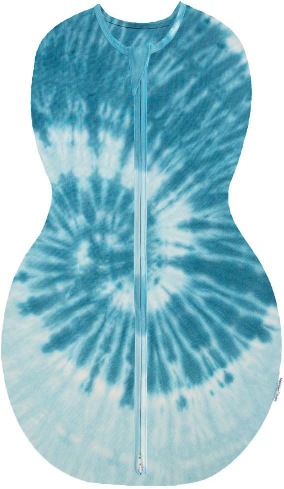 Happiest Baby Sleepea 5-Second Swaddle - 100% Organic Cotton Baby Swaddle Blanket - Doctor Designed Promotes Healthy Hip Development (Tie Dye Blue, Medium)