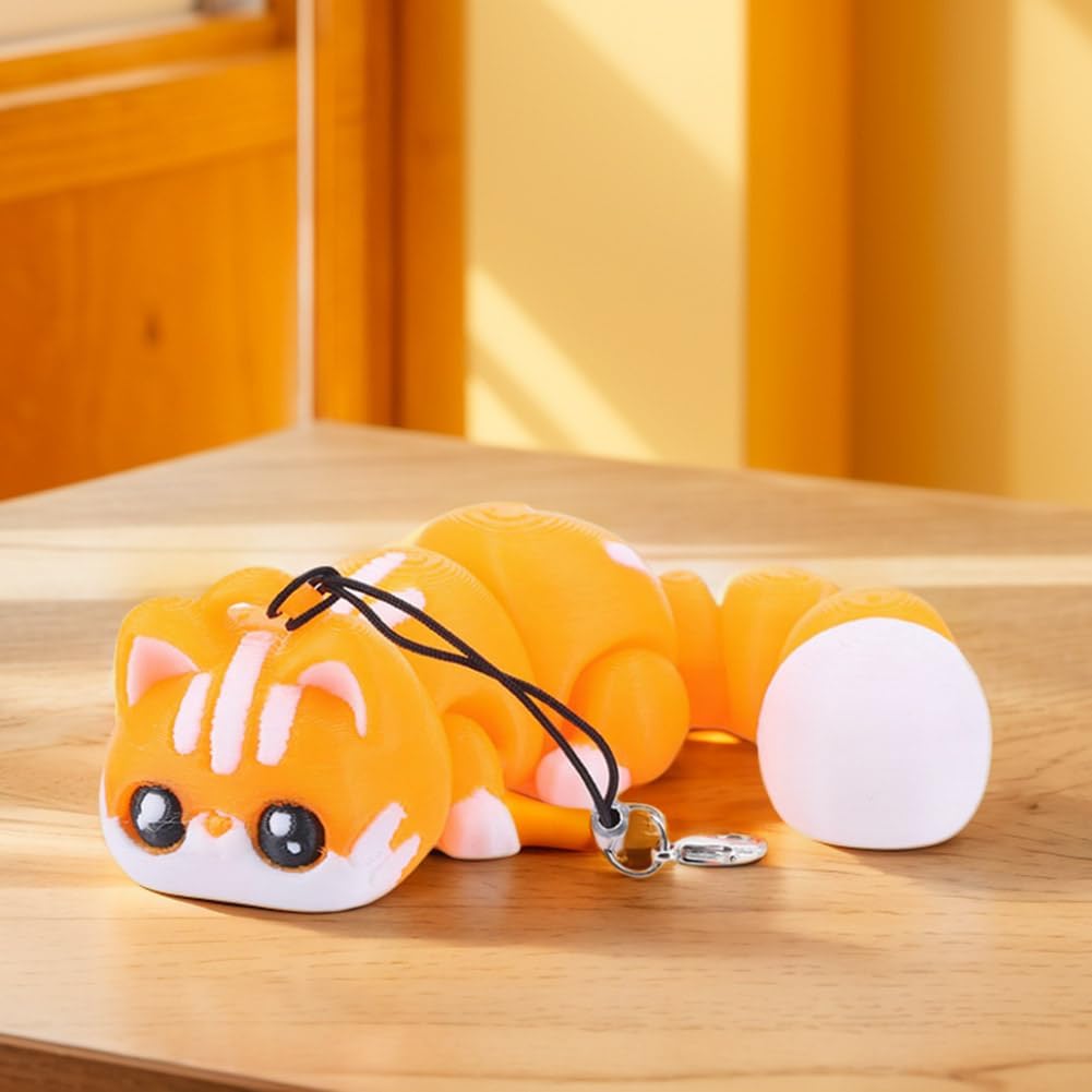 3D Printed Articulating Fox Sculpture,1PCS 3D Printed Animals Toy,Adorable Animal Figurine,Crystal Fox Fidget Toys,Adults Fidget Toys for Autism ADHD,Home Office Decor (Orange Cat), Small