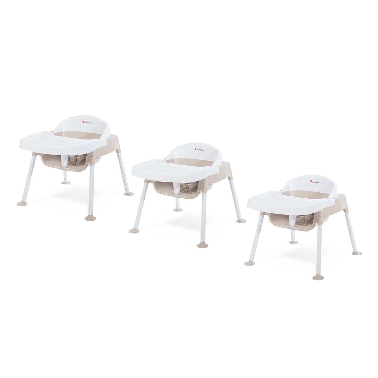Foundations Secure Sitter Feeding Chairs Multipack, No-Tip Feet, 3-Point Adjustable Harness, Removable Tray, Easy to Clean, Stackable Feeding Chairs, 3 Pack (9 inch)