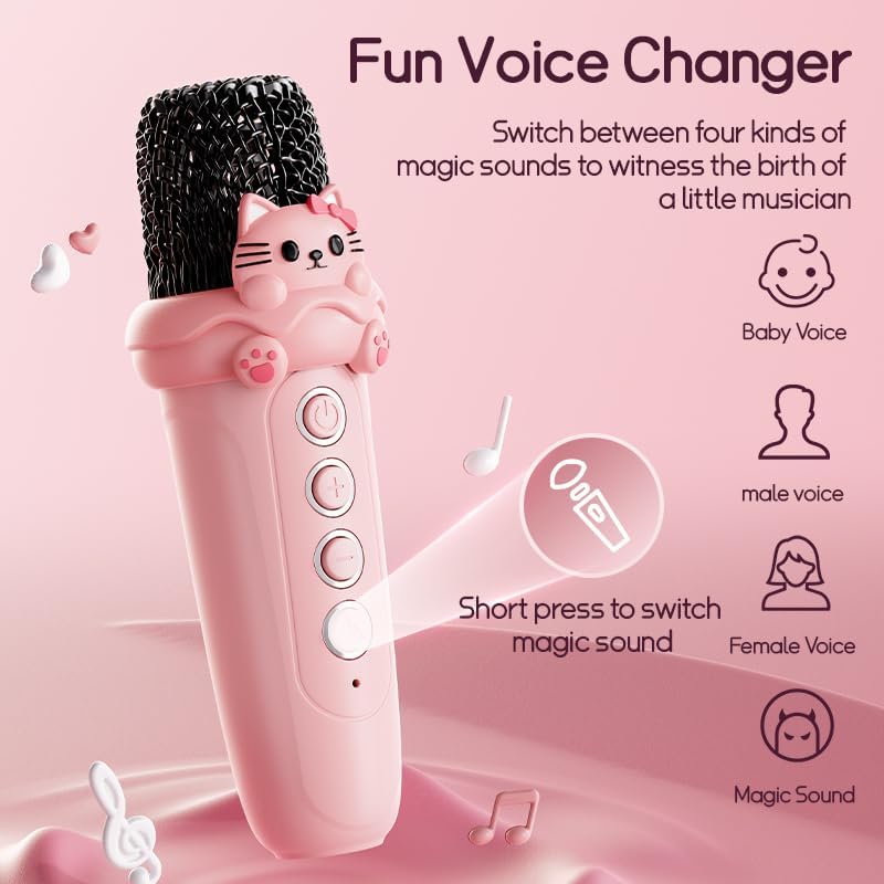 Karaoke Machine with 2 Wireless Microphones for Kids Adults,Portable Bluetooth Speaker Girls Toddlers Toy Gift for Aged 3-12 Year Birthday Parties Christmas Party - Pink