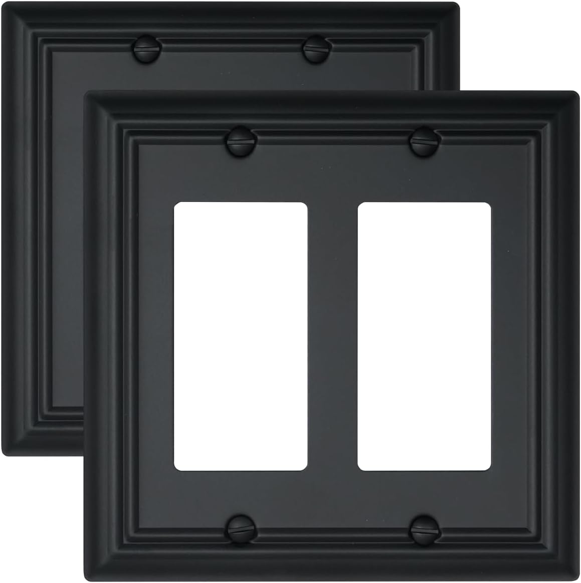 2-Pack Double Decorator Outlet Covers, Decorative Black Wall Plates, Metal Face Plates for Receptacle, GFCI Outlet, Dimmer Switch, 4.96''*4.88'', Midsize