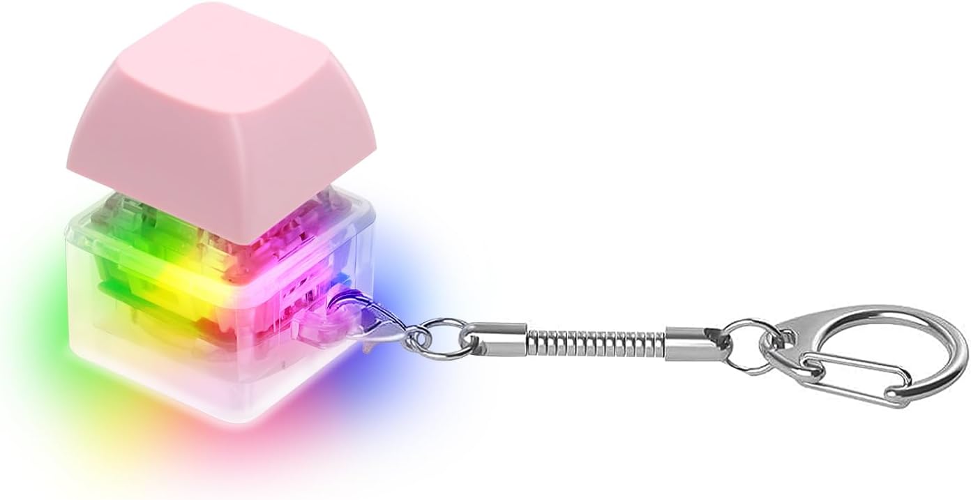 Keyboard Fidget Toys for Adults Keyboard Clicker with LED Light Keychain Fidget Sensory Fun Toys for Anxiety Decompression (Pink, 1P)