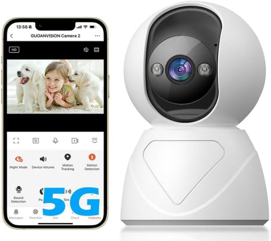 Indoor Pan/Tilt Security Camera, 5G WiFi Home Cameras for Baby Monitor/Pet Camera, Auto-Focus and Zoom, Motion Detection, 2-Way Audio, Siren, Color Night Vision, Cloud & SD Card Storage