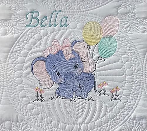 Personalized Baby Blanket Baby Quilt Monogrammed Blankets for Boys and Girls Embroidered Baby Gifts (Elephant & Balloons) Crib