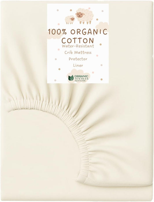 Organic Cotton Crib Mattress Protector - Water Resistant Fitted Sheet Liner Pad, Skin Friendly, Chemical-Free Pure Cotton [GOTS-Certified] for Playard (38"x26") - Made in USA