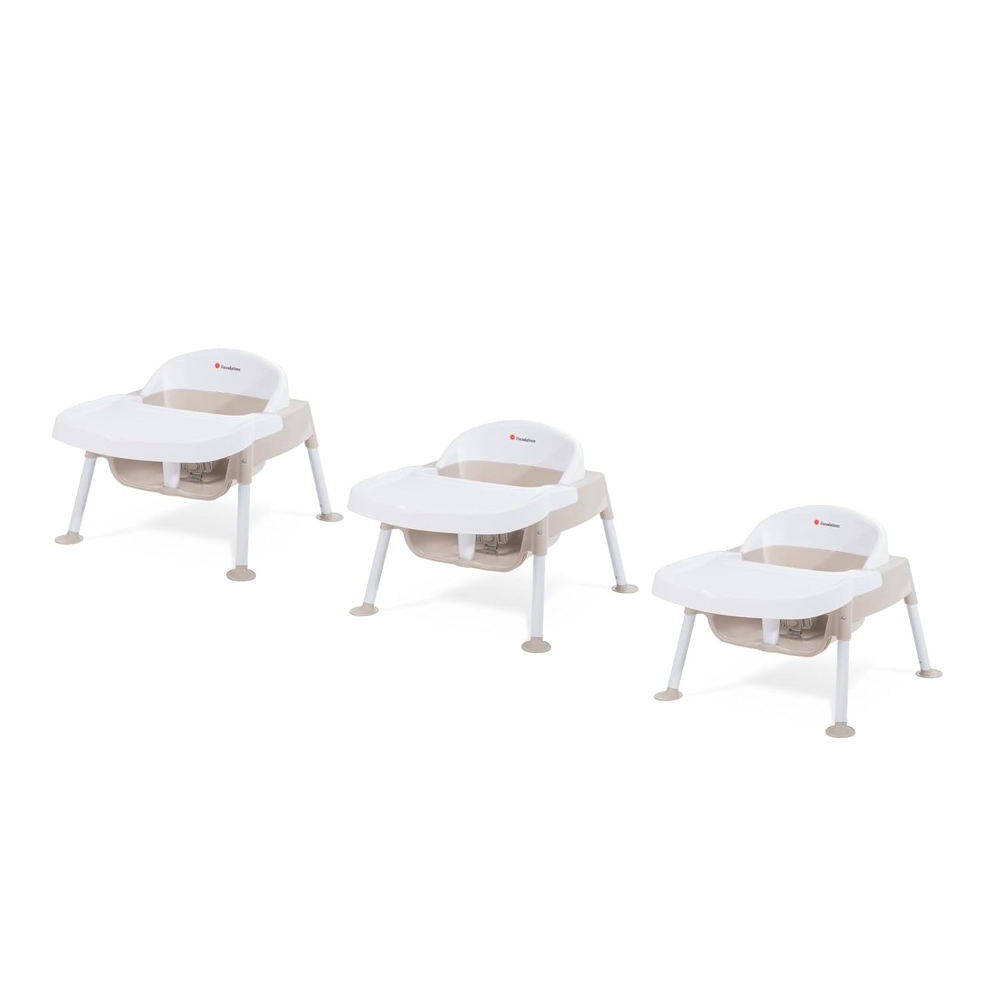 Foundations Secure Sitter Feeding Chairs Multipack, No-Tip Feet, 3-Point Adjustable Harness, Removable Tray, Easy to Clean, Stackable Feeding Chairs, 3 Pack (5 inch)
