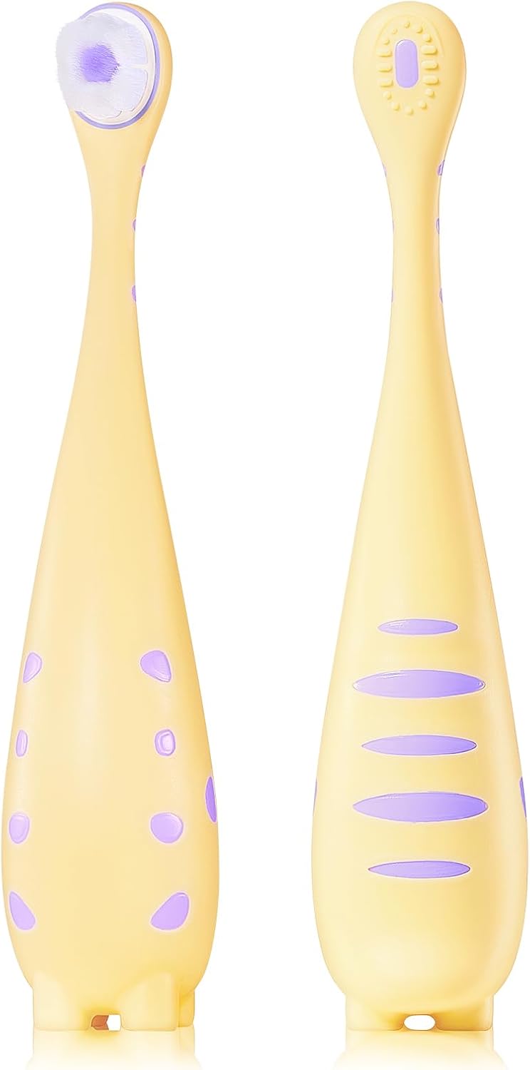 Toothbrush for Toddlers 1-3,Infant to Toddler Training Tooth Brush,Extra Soft Baby Toothbrushes Cleans Baby Sensitive Teeth Non-Slip Grip, Cute Dinosaur Kids Toothbrush for Boys Girls 2 Pack