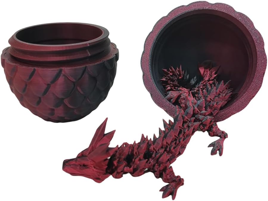 3D Printed Dragon Egg,Dragon Eggs with Dragon Inside,Crystal Dragon Fidget Toys,Full Articulated Dragon Dragon in Egg,Adults Fidget Toys for Autism ADHD(Black Red)
