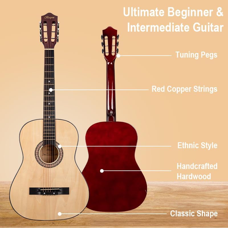 Acoustic Guitar 38" Wood Guitar with starter kit-Travel Gig Bag, Tuner,guitar pick with Beginner Set for Kids/Adults -Natural