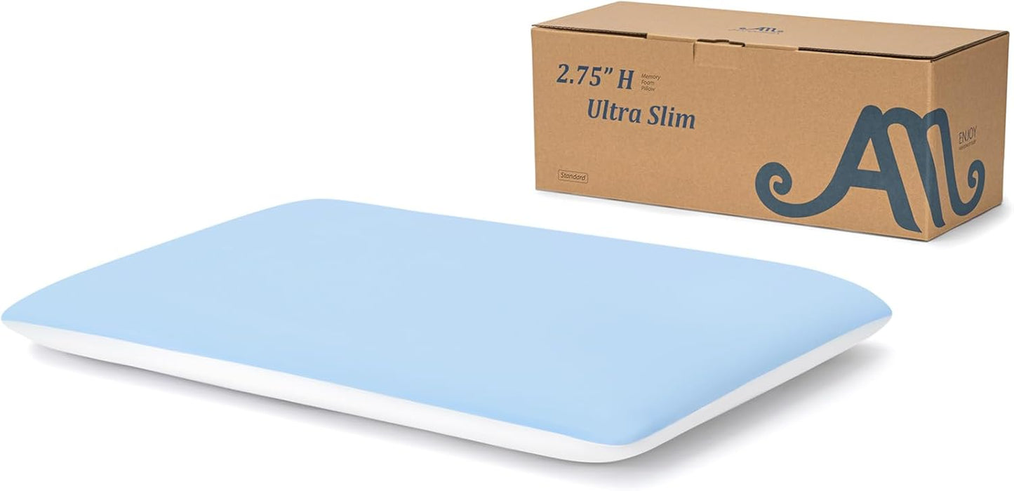 AM AEROMAX 2.75 Inches Standard Size Hyper Slim Memory Foam Pillow for Stomach and Back Sleepers - Thin, Flat Design for Cervical Neck Alignment and Deeper Sleep.