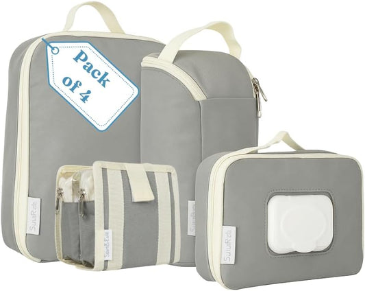 4-in-1 Baby Diaper Bag Organizer Set – Travel Packing Cubes for Baby Essentials, Newborn Must Haves, Diaper Bag Accessories, Wipes Pouch, Snack Pouch – For Boys, Girls, and On-the-Go Parents