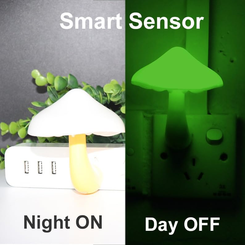 AUSAYE 5 Pack Sensor LED Night Lights Plug in Lamp Mushroom Light for Adults Kids NightLight Bedroom,Bathroom,Toilet,Hallway,Stairs,Kitchen,Basement Green