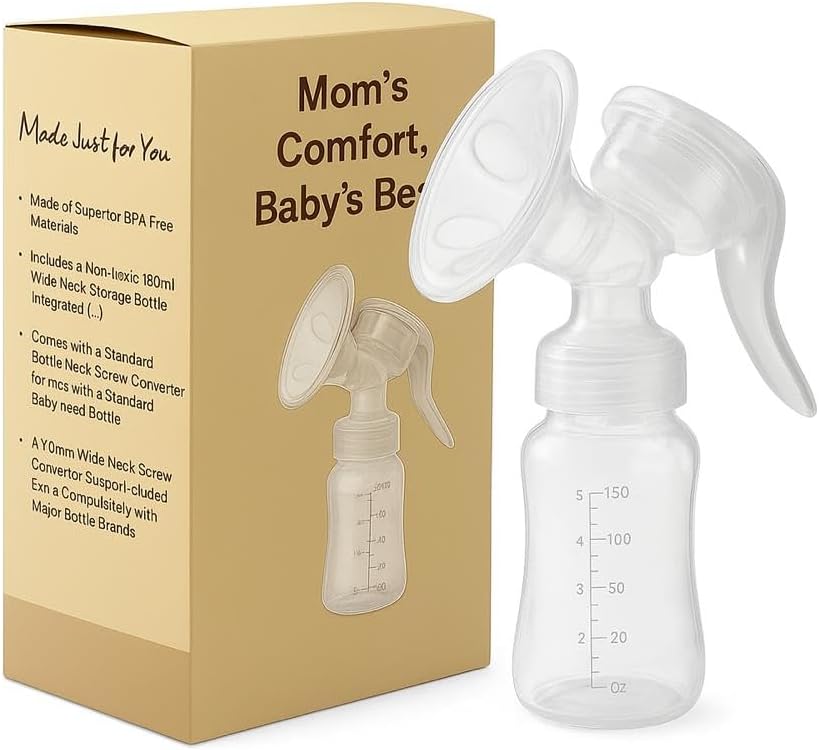 Manual Breast Pump – BPA Free - Portable & Silent Milk Extractor, Easy to Clean, Comfort Flange, Breastfeeding Essentials, Gift Set