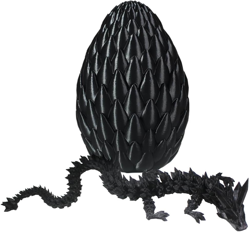 3D Printed Dragon with Dragon Egg 16.5'' Articulated Dragon Crystal Dragon Fidget Dragon Egg Toys Executive Desk Toys (Black, Dragon & Egg)