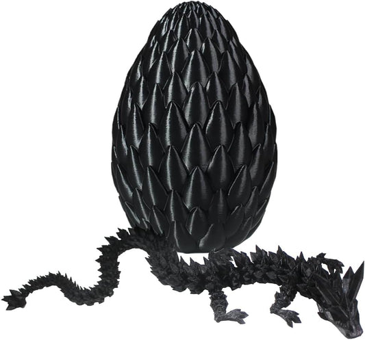 3D Printed Dragon with Dragon Egg 16.5'' Articulated Dragon Crystal Dragon Fidget Dragon Egg Toys Executive Desk Toys (Black, Dragon & Egg)