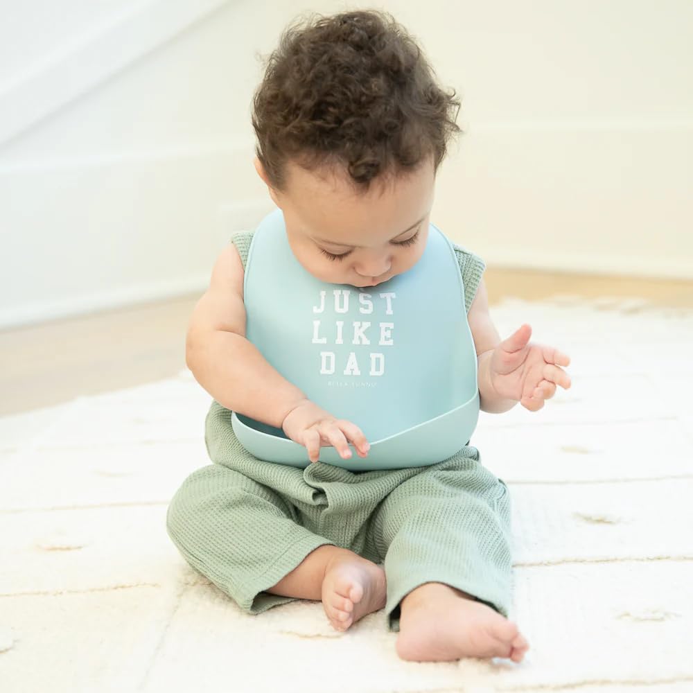 Baby Bib for Eating by Bella Tunno, Waterproof Silicone Bib with Large Food Catcher, Adjustable Fit for Babies 4-12 months & Toddlers 1-3 Years, Boys & Girls, Just Like Dad