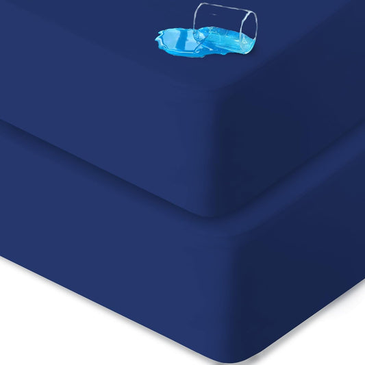 Crib Sheets Waterproof 2 Pack, Crib Mattress Protector, Toddler Fitted Crib Sheet Neutral, Ultra Soft & Breathable Toddler Bed Sheets for Boys and Girls, Navy