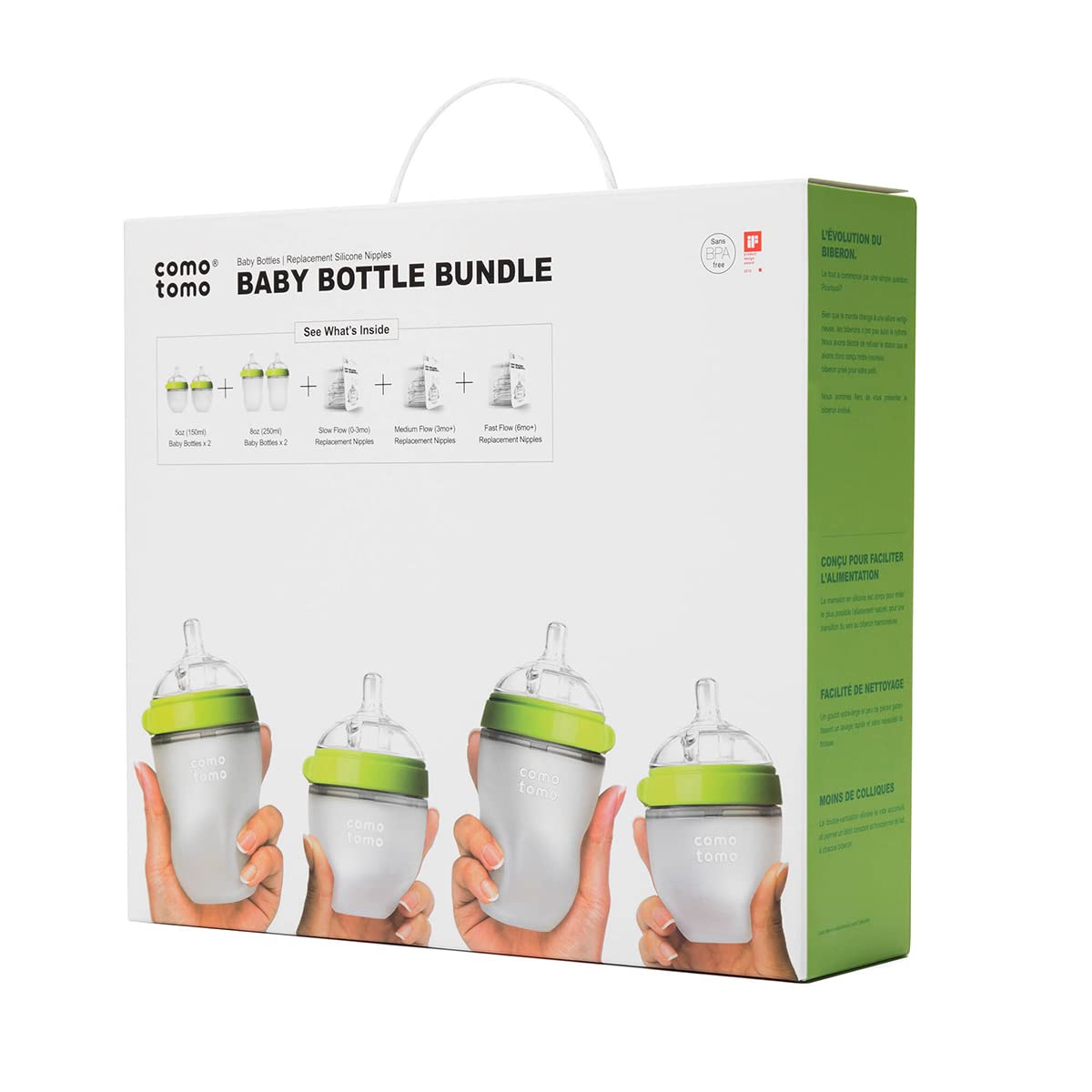 Comotomo Baby Bottle Bundle, Green, (7 Piece Set)