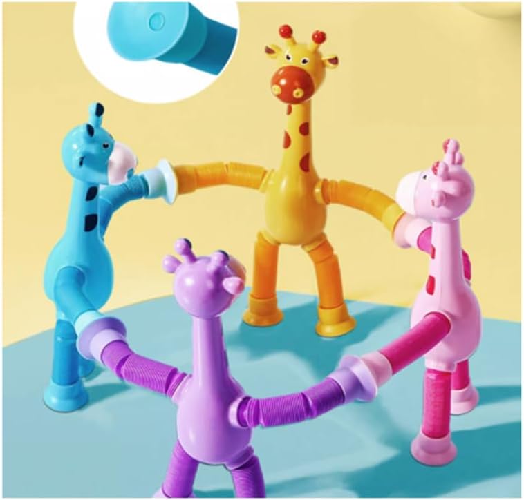 4 Pcs Telescopic Suction Cup Giraffe Toy, Funny Pop Tubes Sensory Toy for Toddlers, Educational Fidget Toys for Anxiety Kids for 3 4 5 6 7 8 9 Year Old Boys Girls