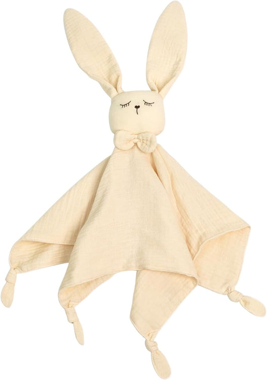 Easter Organic Cotton Muslin Bunny Loveys for Babies Baby Security Blanket Baby Snuggle Toy Newborn Essentials Must Haves(Rabbit-Off White)