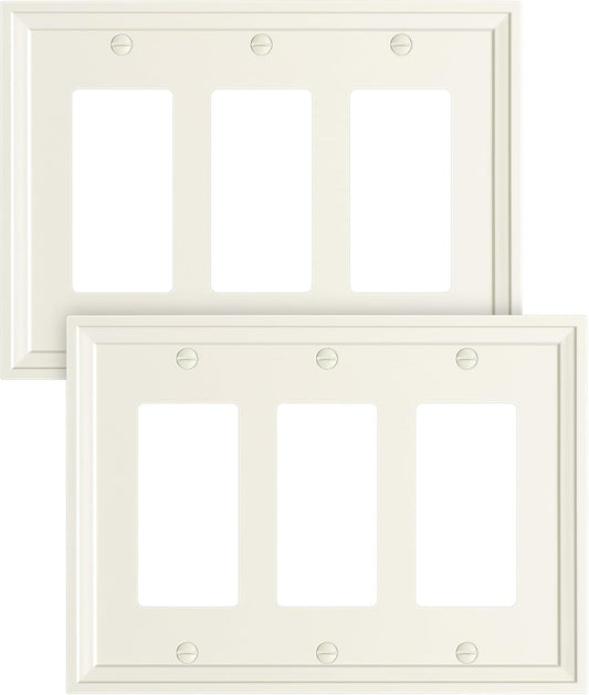 2-Pack Triple Decorator Outlet Cover Plate, Light Almond Modern Decorative Switch Plates and Outlet Covers, Natural Bamboo Fiber Wall Plates for Electrical Outlets